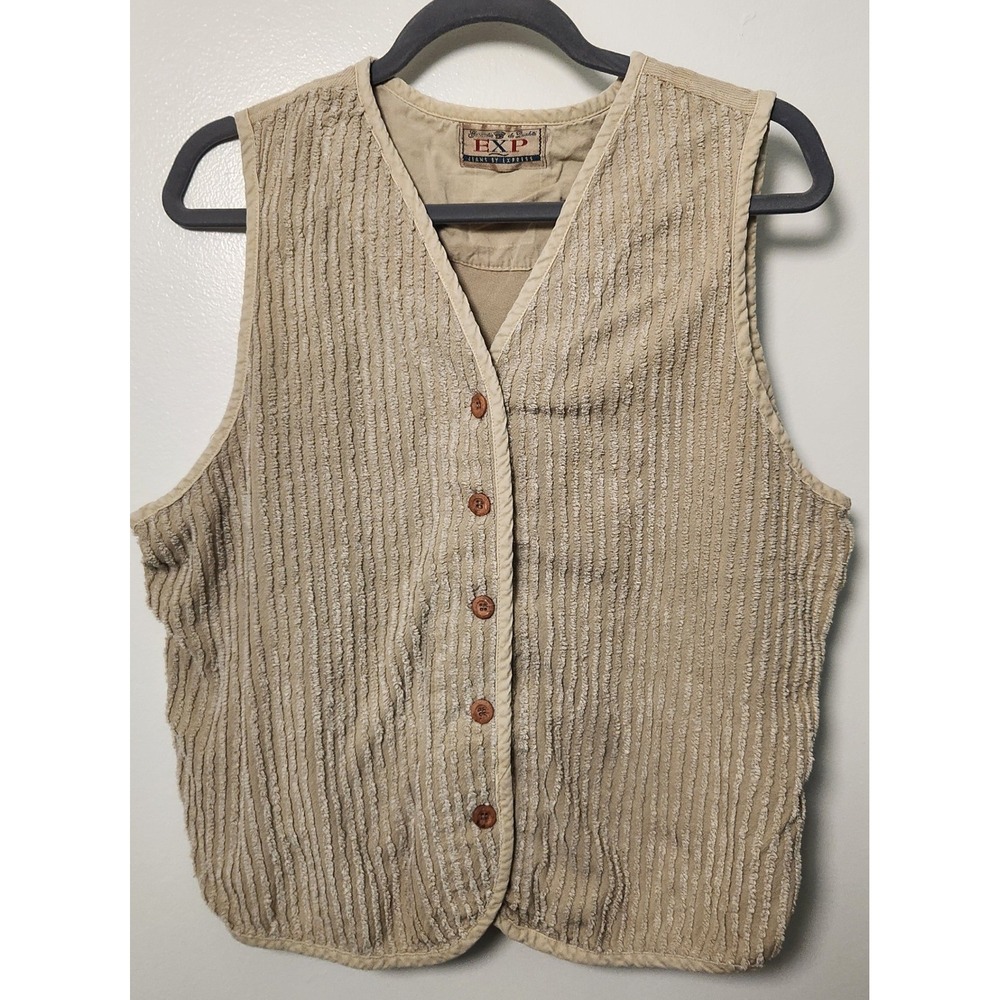 Vintage Express Jeans Corduroy Vest Button Front Tie Back‎ V-Neck Large 90s